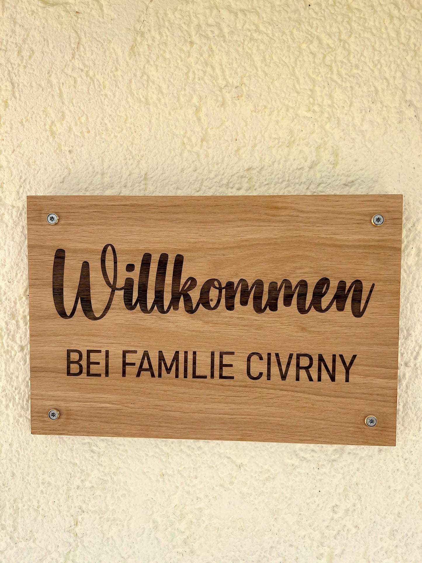 Haustürschild | Willkommen | Türschild personalisiert | Familienschild | Klingel Schild | Holzschild | Eingangschild | Eiche Holzschild |