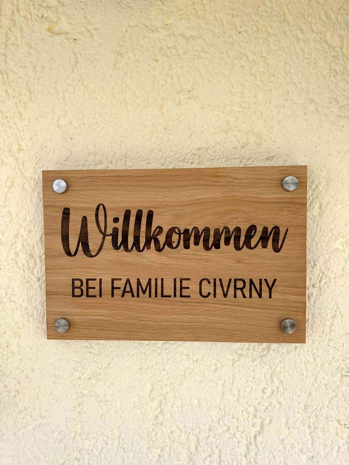 Haustürschild | Willkommen | Türschild personalisiert | Familienschild | Klingel Schild | Holzschild | Eingangschild | Eiche Holzschild |